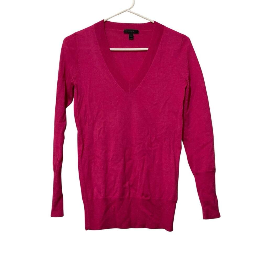 J Crew Women’s XXS Sweater Top Pink Merino Wool Long Sleeve V Neck Pullover